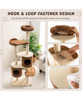 SUGIFT 6-Tier Wooden Cat Tree with 2 Removable Condos Platforms and Perch