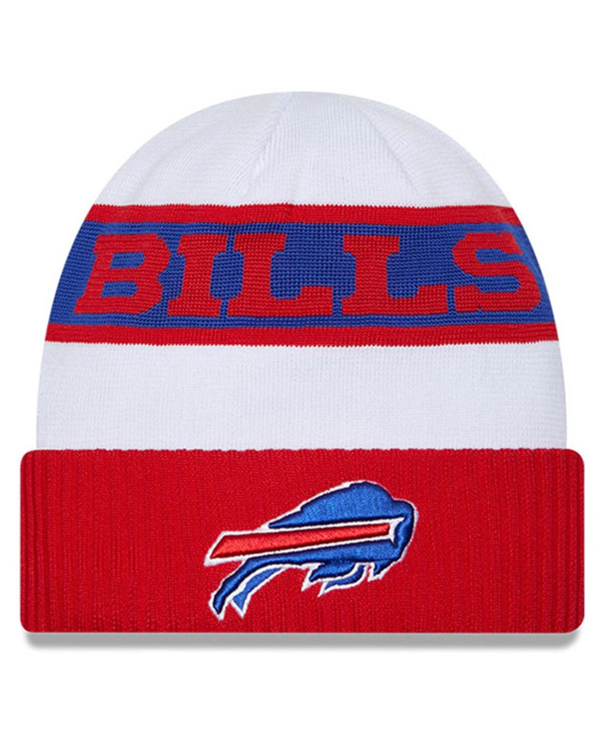Shop New Era Men's  White, Red Buffalo Bills 2023 Sideline Tech Cuffed Knit Hat In White,red