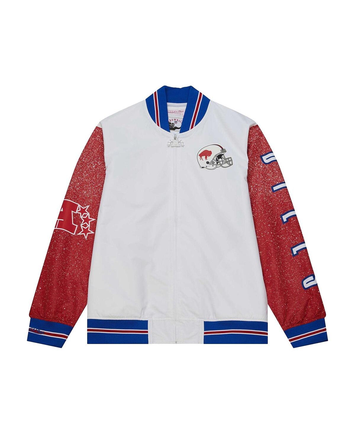 Shop Mitchell & Ness Men's  White Distressed Buffalo Bills Team Burst Warm-up Full-zip Jacket