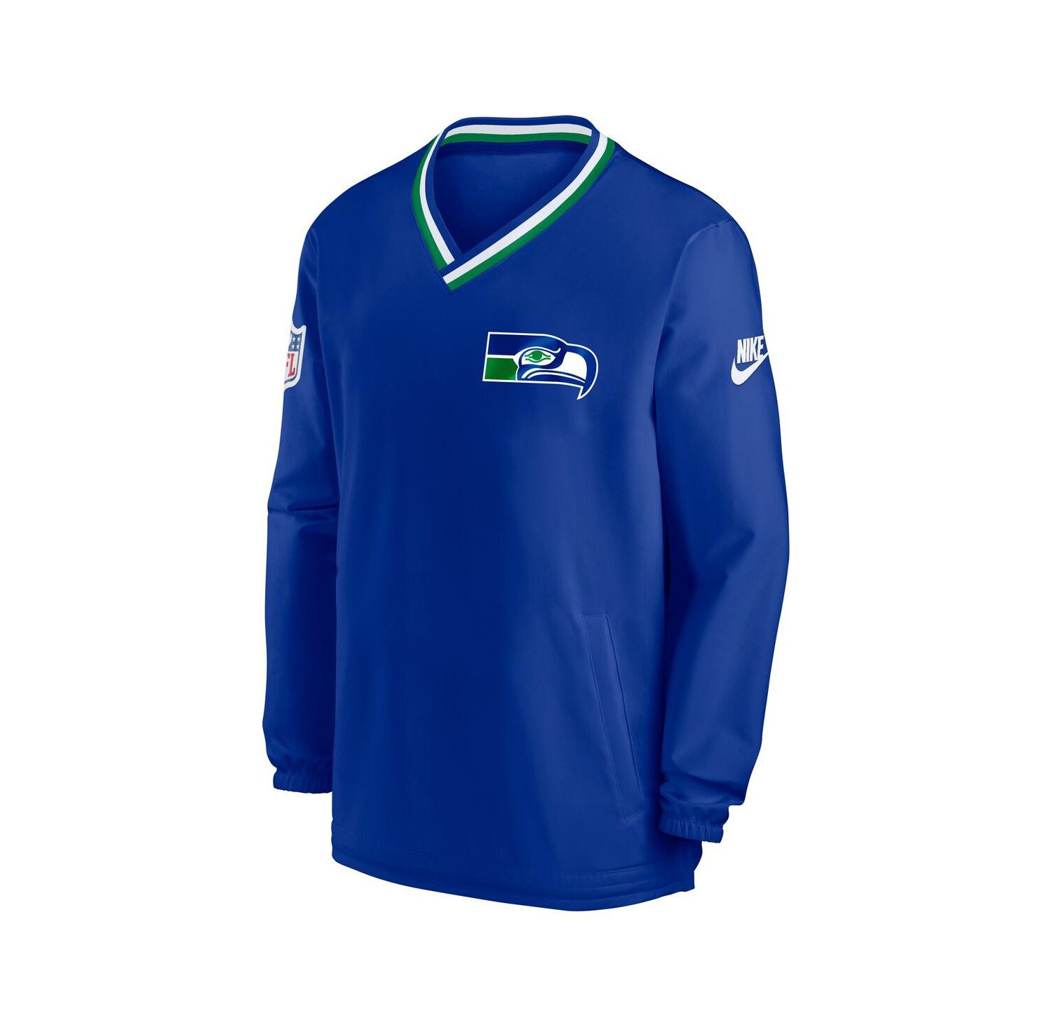 Men's Royal Seattle Seahawks Throwback V-Neck Pullover Windbreaker