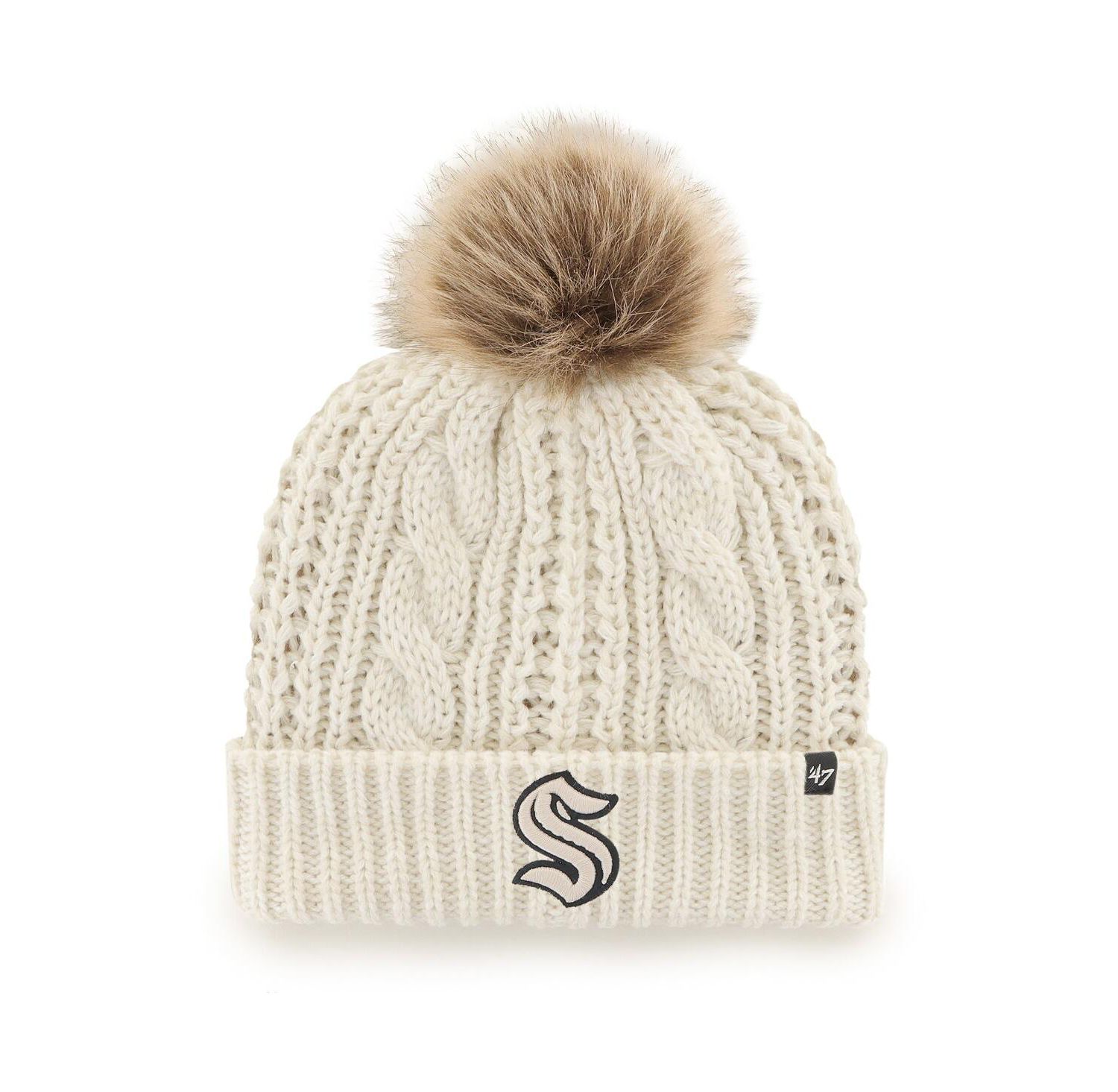 Women's White Seattle Kraken Meeko Cuffed Knit Hat with Pom