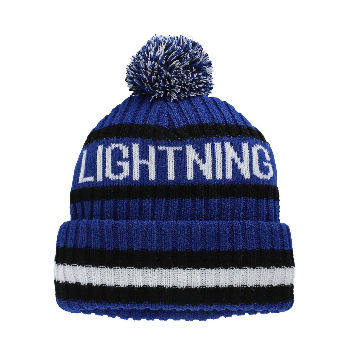 Мужская шапка '47 Brand Blue Tampa Bay Lightning Bering Cuffed Knit Hat with Pom — фото 2