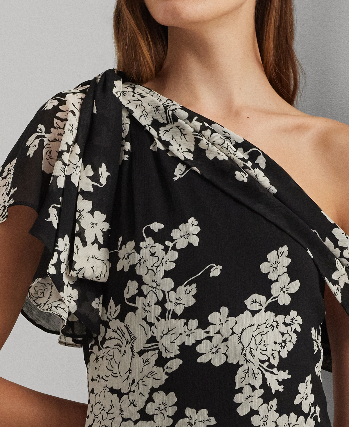 Shop Lauren Ralph Lauren Women's One-shoulder Floral Gown In Black,cream