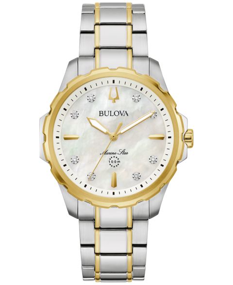 Женские часы Bulova Marine Star Diamond Accent Two-Tone Stainless Steel Bracelet Watch 36mm