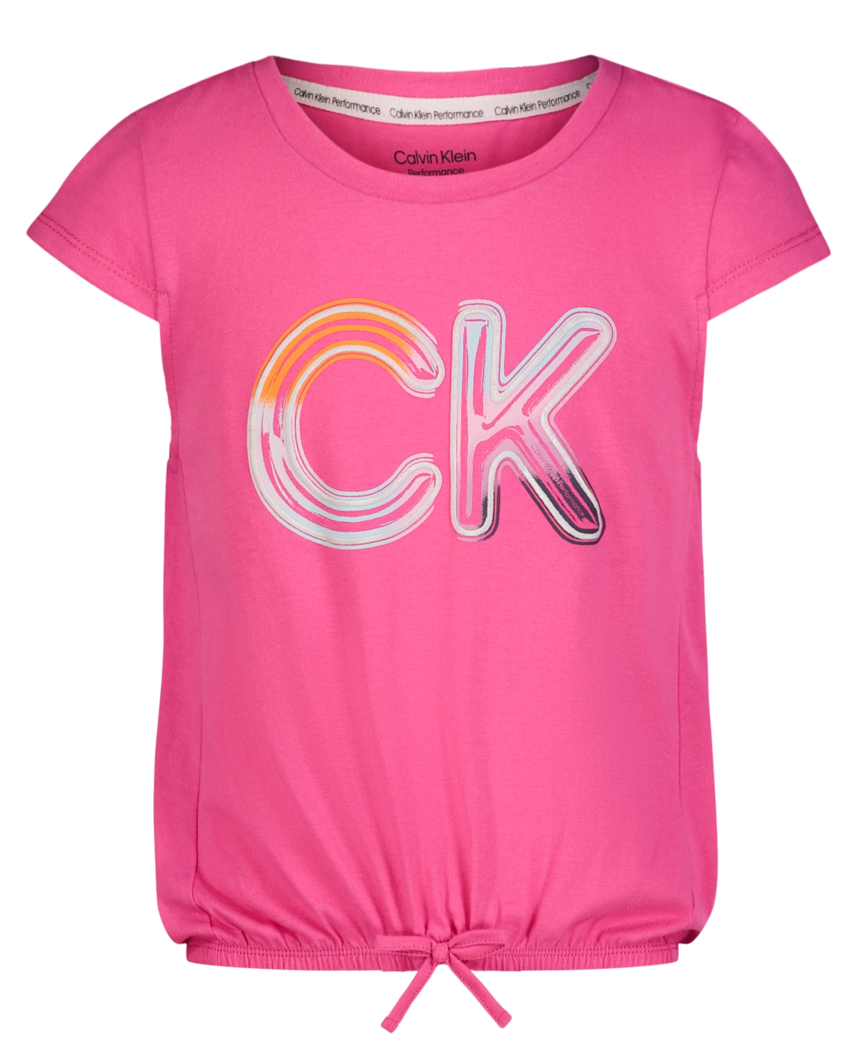 Shop Calvin Klein Performance Big Girls Cinched Waist Muscle Round Neck T-shirt In Raspberry Rose