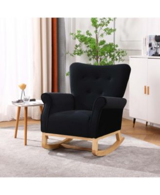 Century Fabric Rocker Chair With Wood Legs And Velvet For Living Room Bedroom