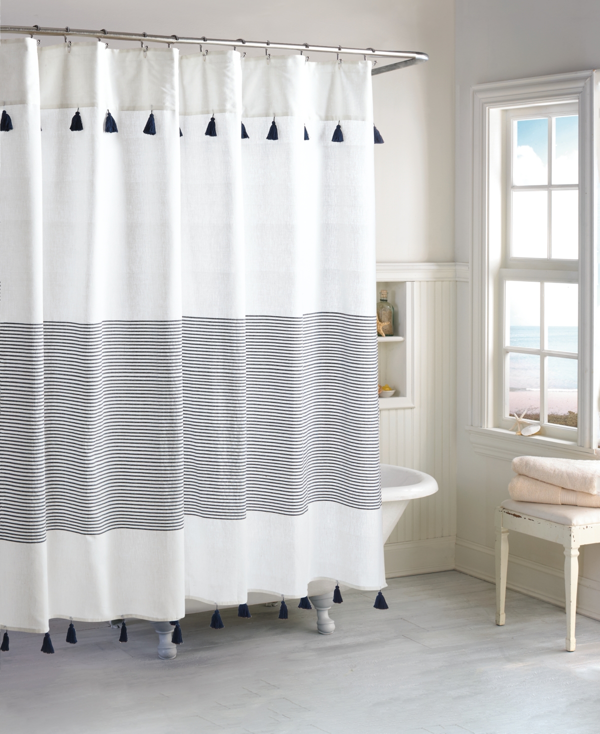 Peri Home Panama Stripe Shower Curtain, 72" X 72" In Navy