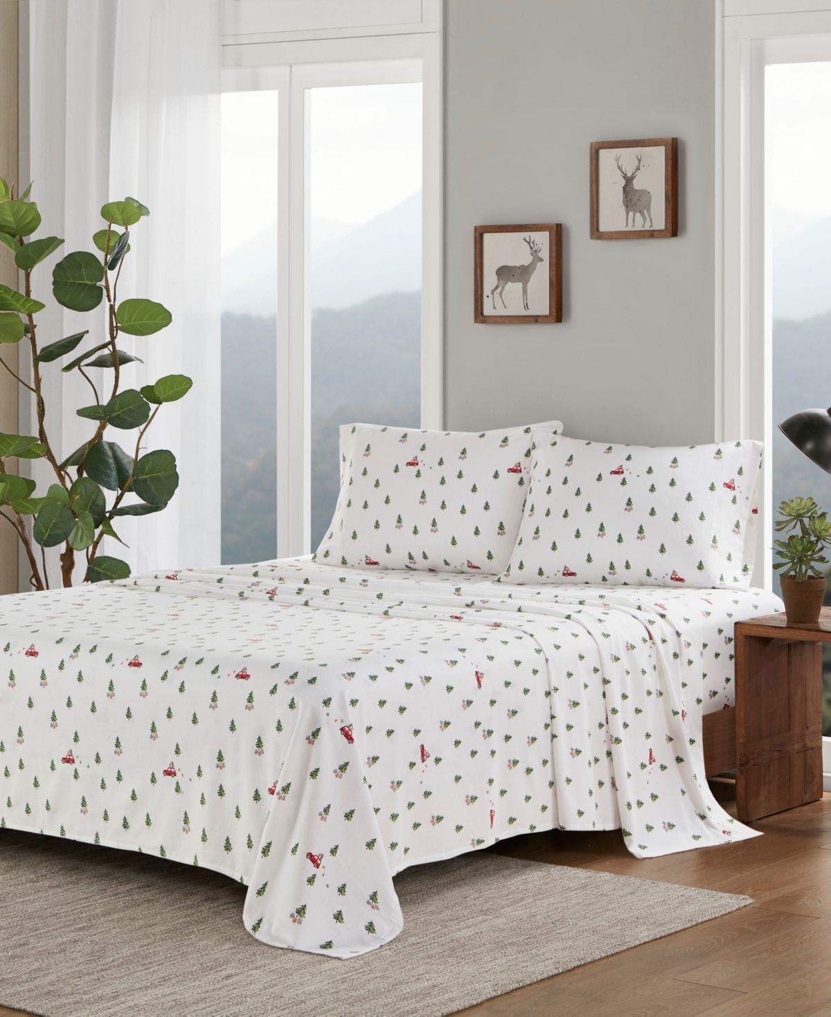 Woolrich Printed Flannel 4-pc. Sheet Set, Queen In Green Tree