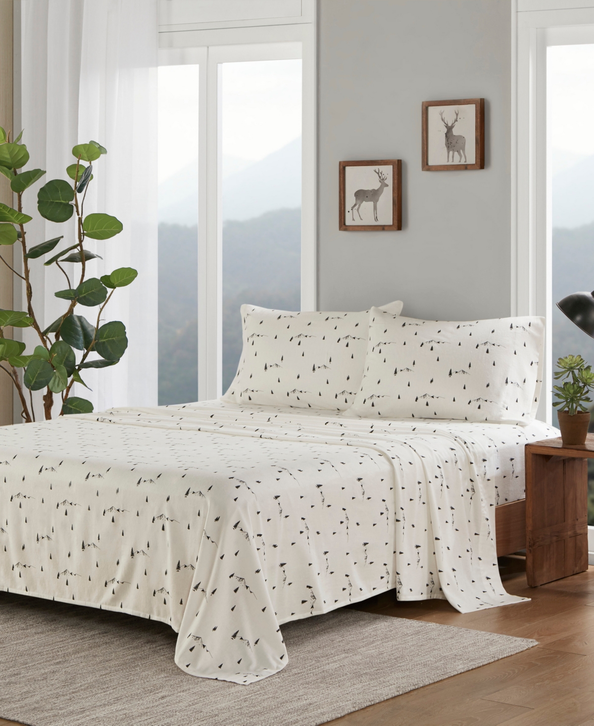 Woolrich Printed Flannel 3-pc. Sheet Set, Twin In Black Pine Trees