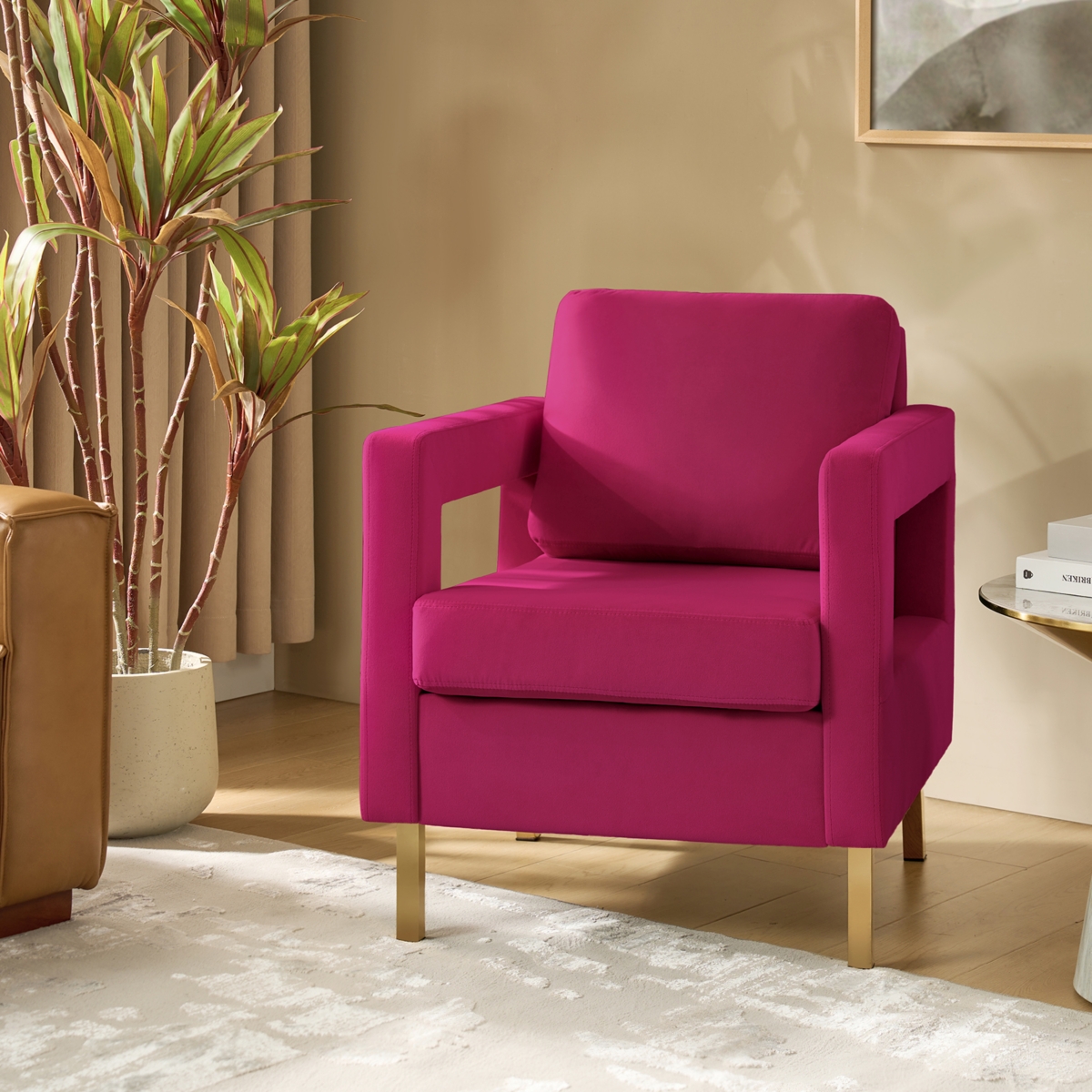 Levitt Square Arm Velvet Accent Chair with Metal Base