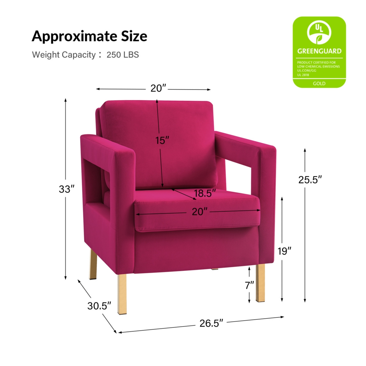 Levitt Square Arm Velvet Accent Chair with Metal Base