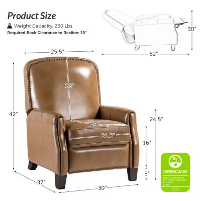 Hickey Modern Genuine Leather Recliner with Nailhead Trim
