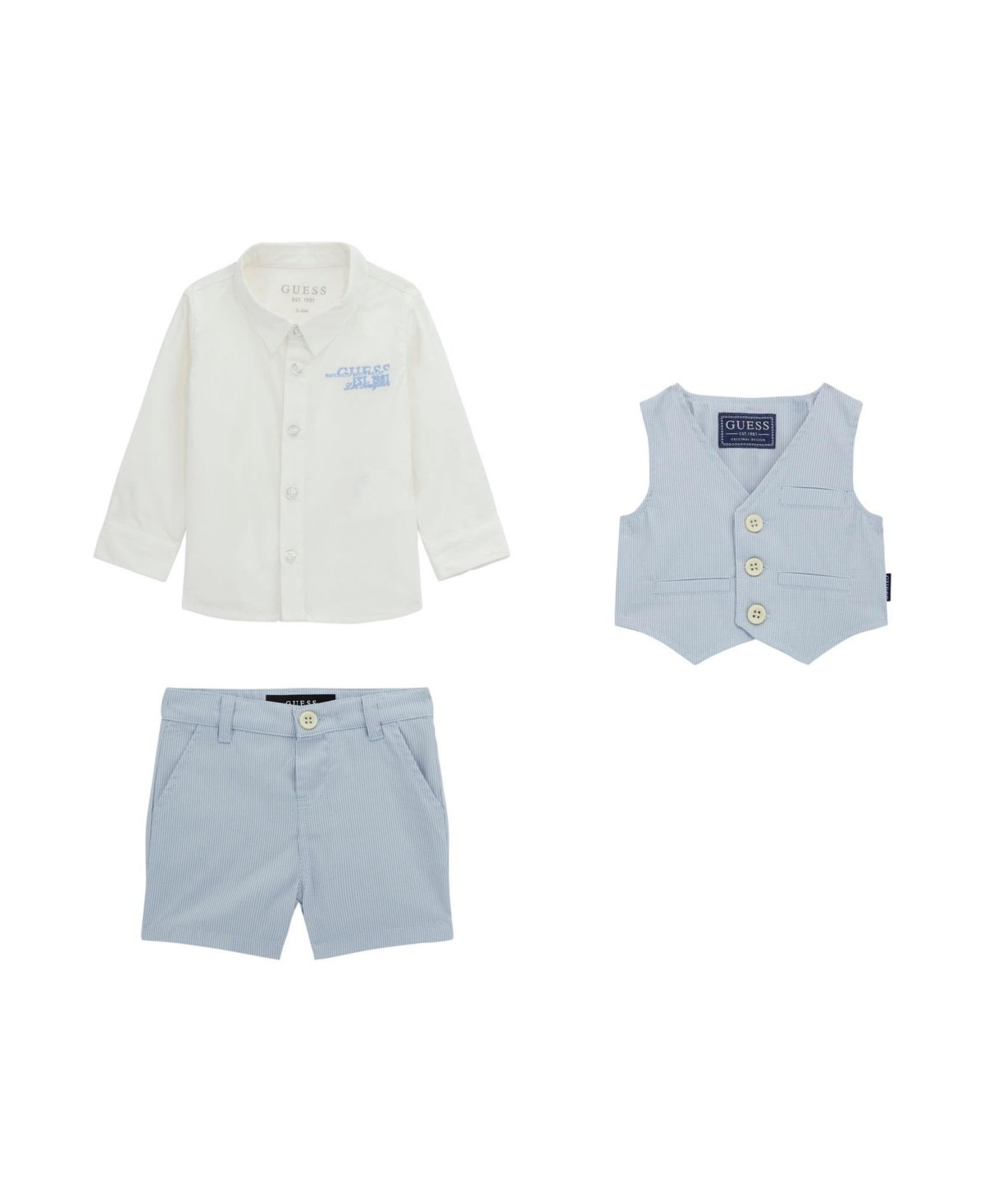 Guess Baby Boys Woven Shorts, Shirt and Vest, 3 Piece Set