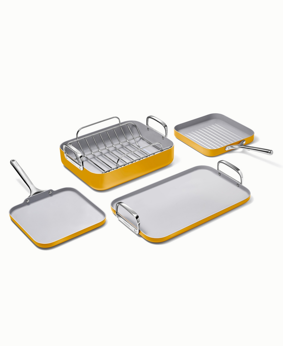 Caraway Harmless Ceramic-coated Non-stick 4-piece Square Cookware Set In Yellow