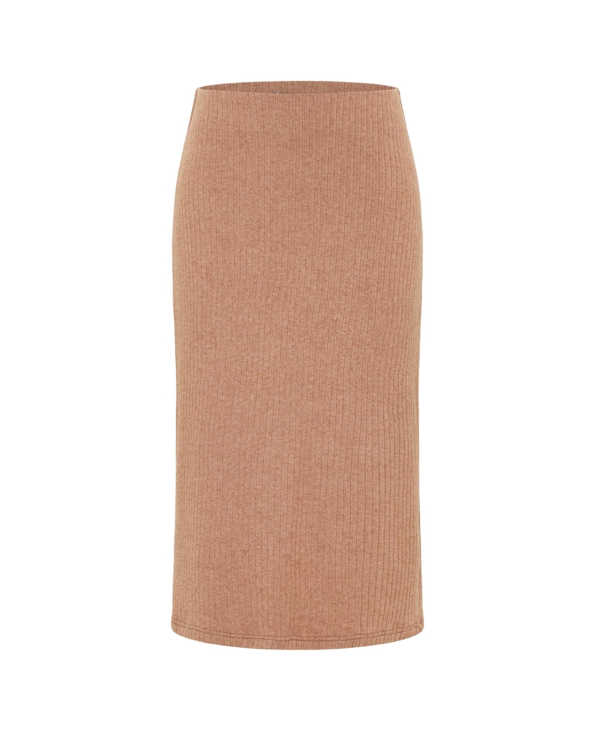 Women's Mid-Rise Knitted Midi Skirt of Premium Stretchy Fabric - Camel