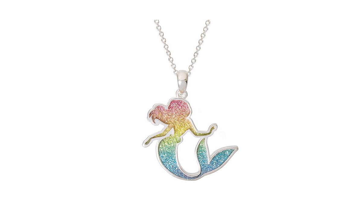 Princess Ariel Silver Flash Plated Rainbow Glitter Pendant Necklace, 18'' - Silver tone, pink, yellow, blue