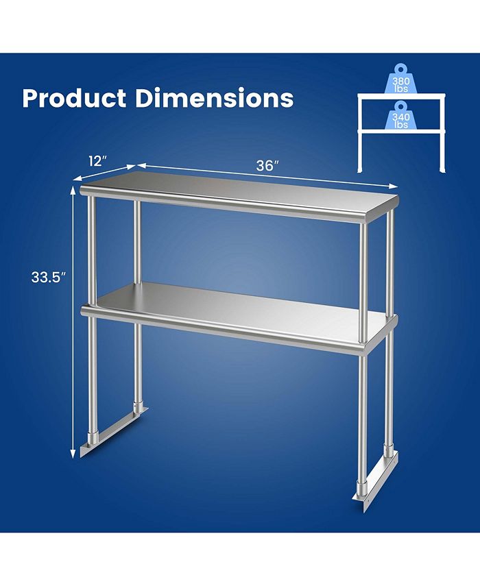 Costway 36'' 2Tier Over shelf for Prep & Worktable Stainless Steel