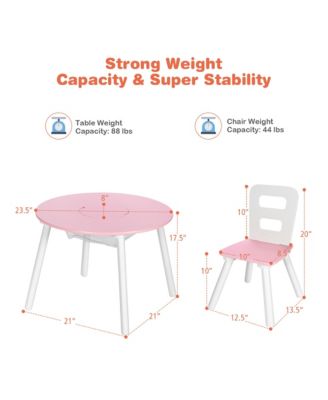 Kids Wooden Round Table & 2 Chair Set w/ Center Mesh Storage