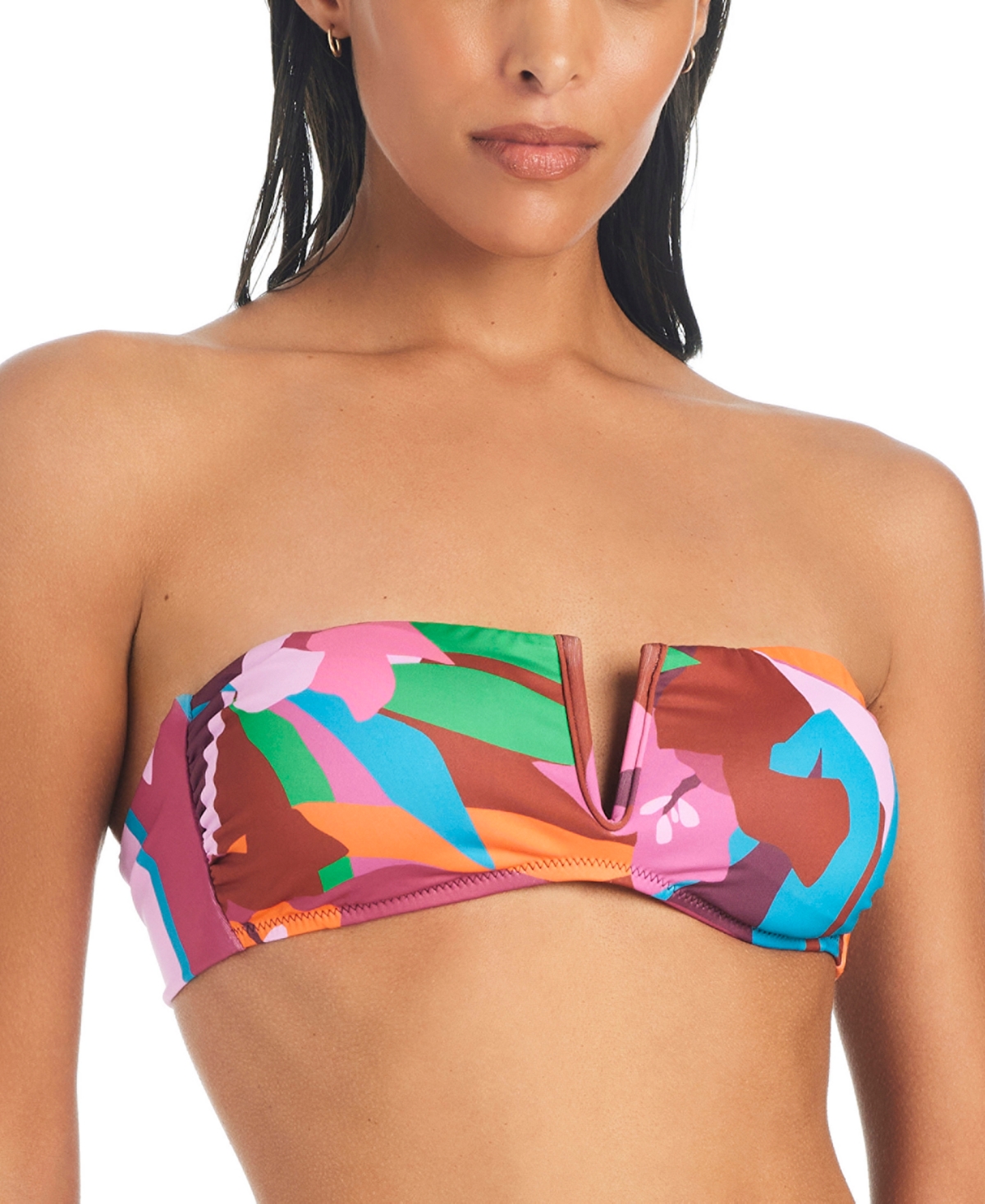 Women's Tropic Mood Printed V-Wire Bandeau Bikini Top - Multi