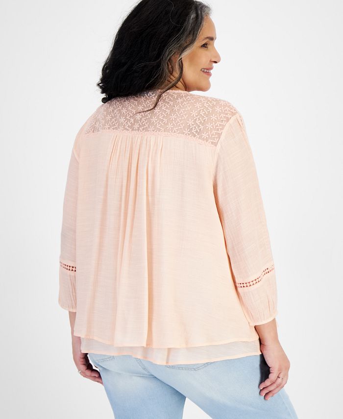 Celeste Full Size Lace Trim Short Sleeve Top Plus Size