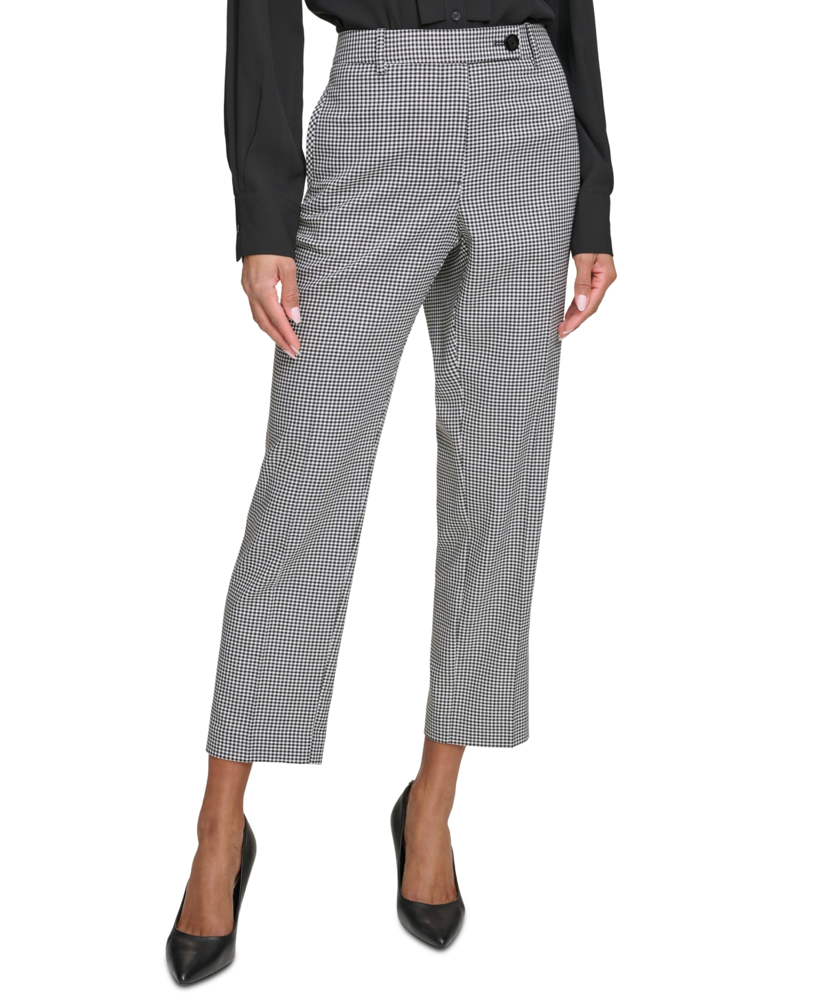 Shop Karl Lagerfeld Women's Gingham Straight-leg Pants In Black,soft White