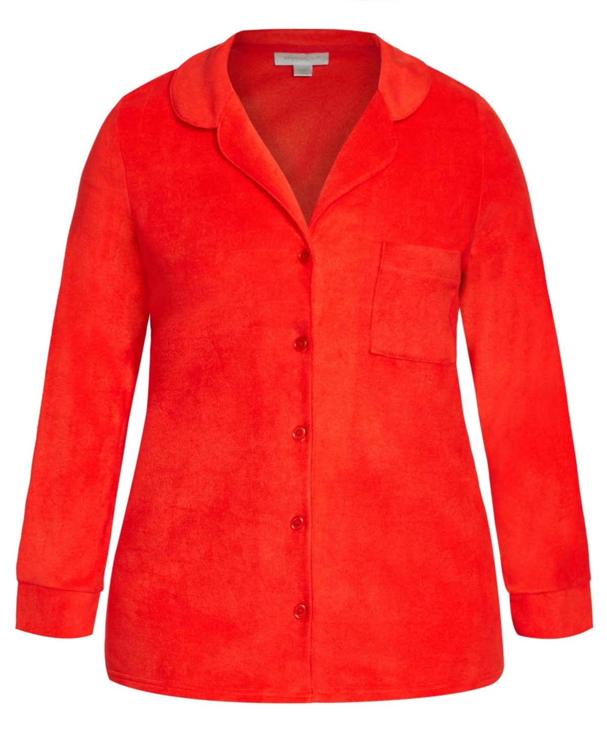 Plus Size Plain Button Fleece Sleep Top - Red