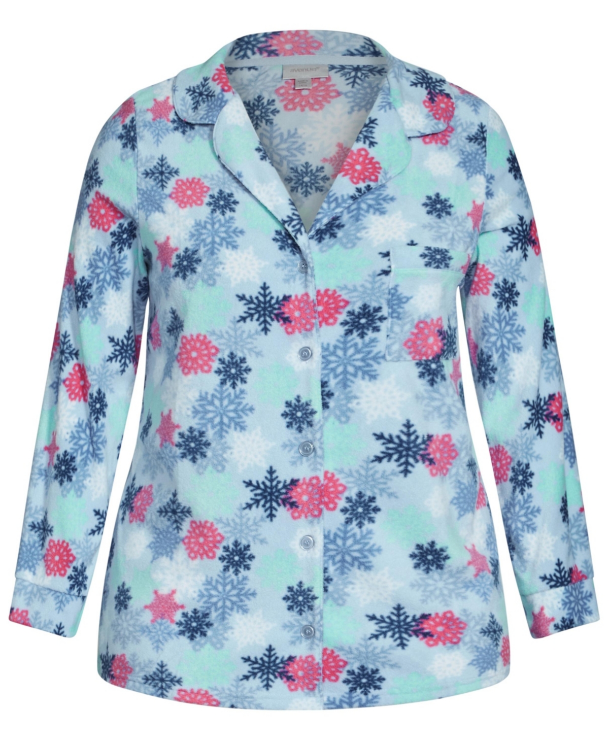 Plus Size Snowflake Button Fleece Sleep Top - Snowflake prt