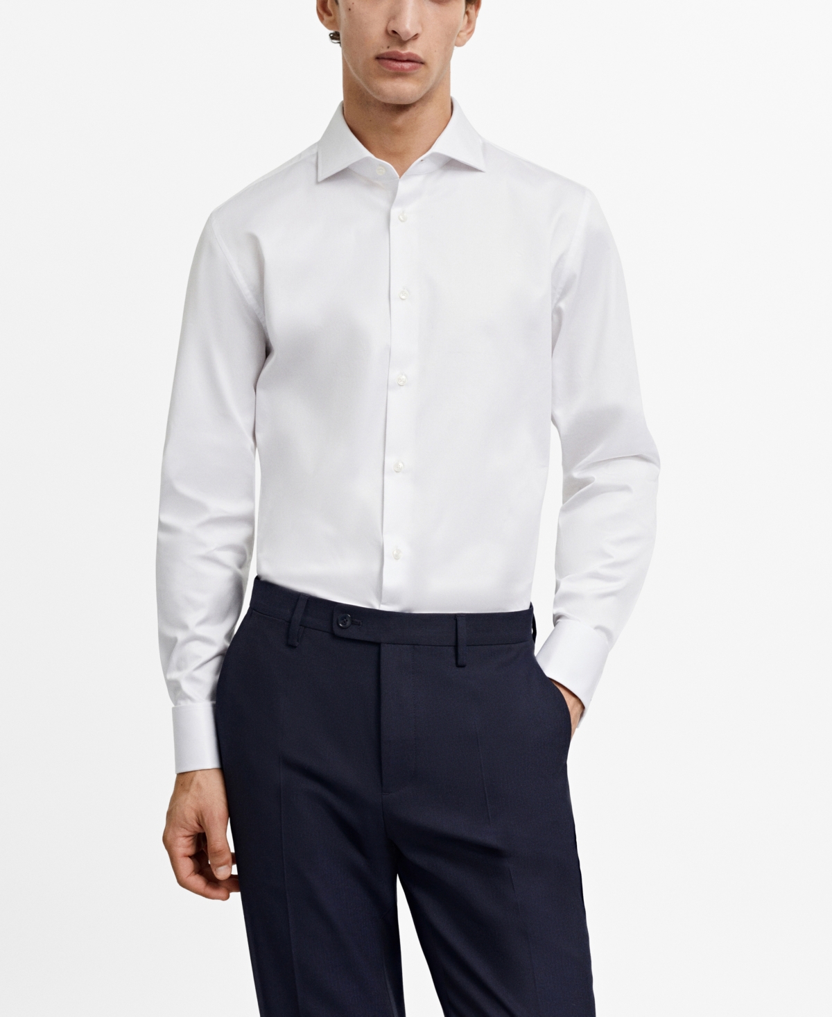 Men's Twill Fabric Cufflinks Detail Slim-Fit Suit Shirt - Sky Blue