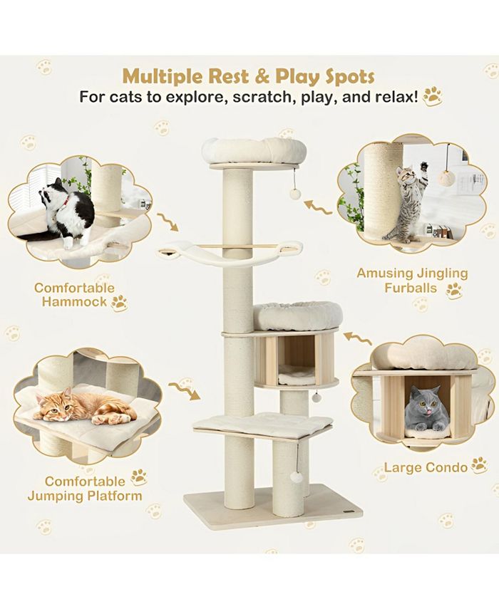 SUGIFT 68.5Inch Tall Wooden Cat Tree with 4 Layers Macy's