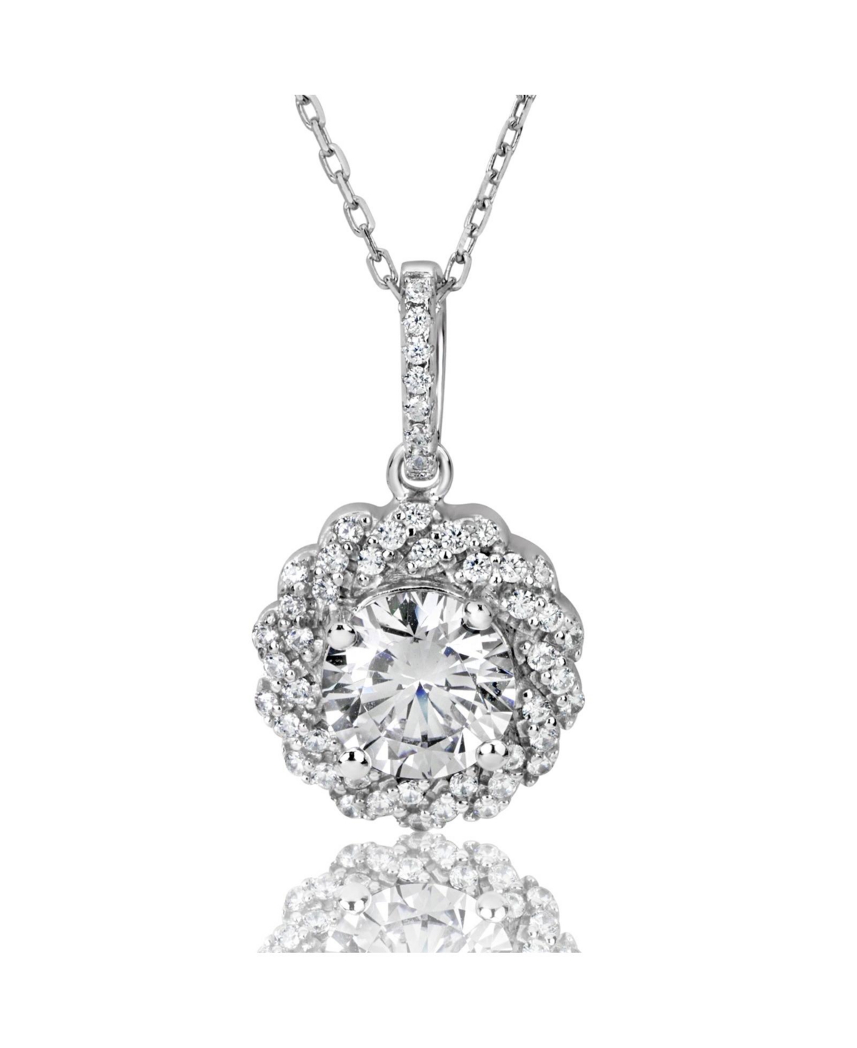 Suzy Levian Sterling Silver Cubic Zirconia Rope Halo Solitaire Pendant Necklace - White