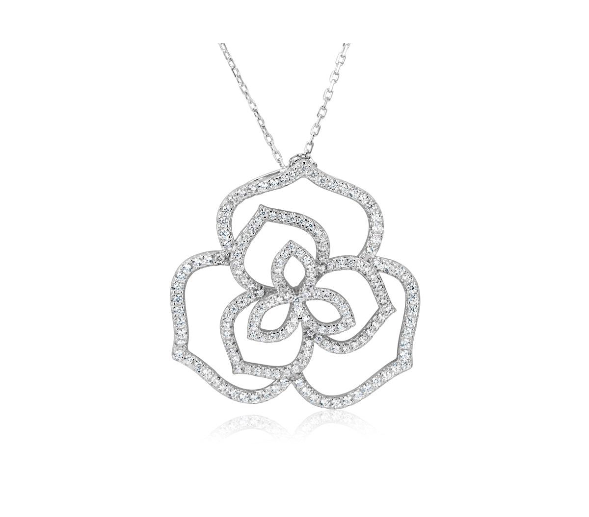 Suzy Levian Sterling Silver Cubic Zirconia Open Wild Flower Pendant Necklace - White
