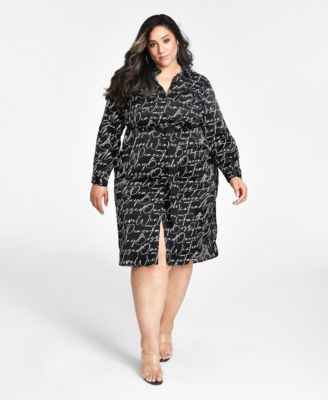 Nina Parker - Trendy Plus Size Printed Satin Shirtdress