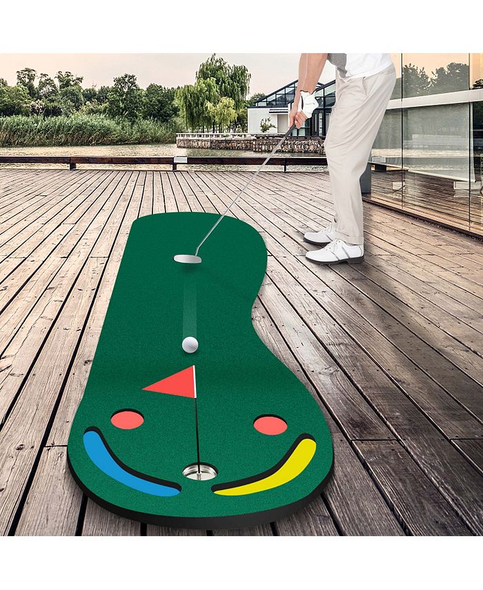 Costway 9.8FT X 3FT Par 3 Holes Golf Putting Green Mat Set for Indoor