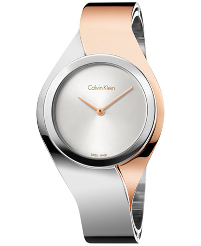 Calvin Klein Women's Swiss Senses Two-Tone Stainless Steel Bangle Bracelet Watch 27mm K5N2M1Z6