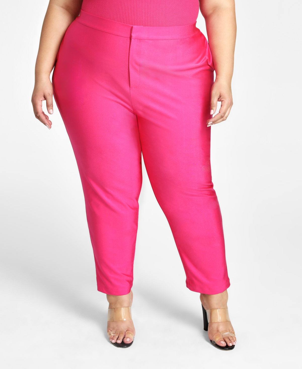 Nina Parker Trendy Plus Size Satin Pants In Shiny Pink Yarrow