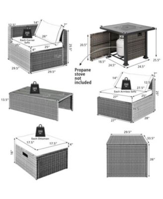 9 Pieces Outdoor Patio Furniture Set with 32-Inch Propane Fire Pit Table