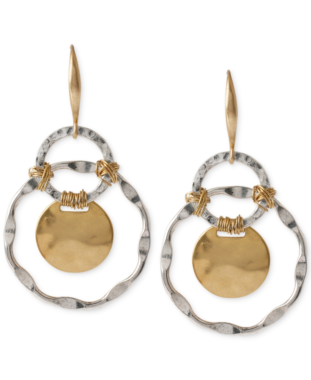 Two-Tone Wire-Wrapped Orbital Circle Drop Earrings - Two Tone