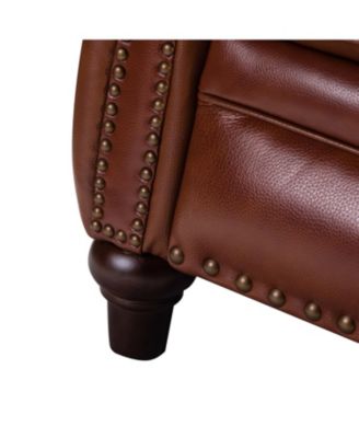 Bellino Mid Century Modern Genuine Leather Recliner with Nailhead Trim