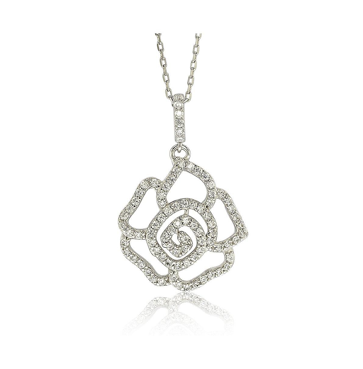Suzy Levian Sterling Silver Cubic Zirconia Open Mini Flower Pendant Necklace - White