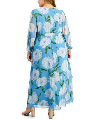 Taylor Plus Size V-Neck Long-Sleeve A-Line Maxi Dress