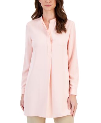 Anne Klein - Women's Solid Nehru Long-Sleeve Tunic Top