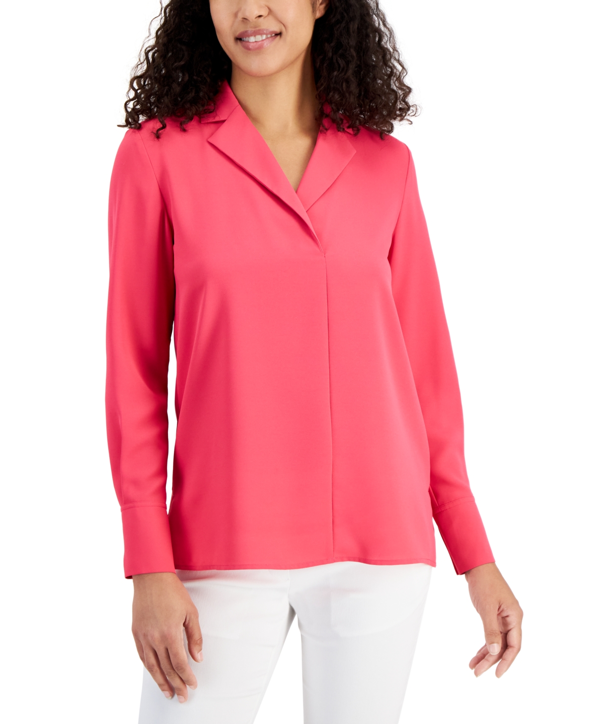 Anne Klein Lapel Collar Long Sleeve Shirt In Rich Camellia