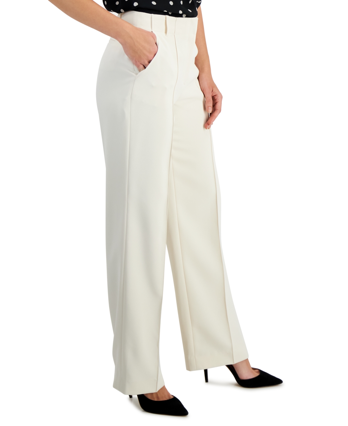 Shop Anne Klein Women's Mid Rise Pintucked Wide-leg Pants, Created For Macy's In Anne White