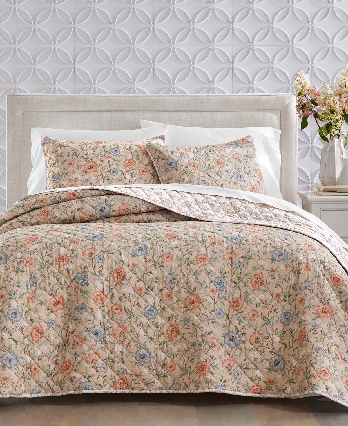 Charter Club Garden Floral Quilt, Full/queen, Created For Macy's In Tan