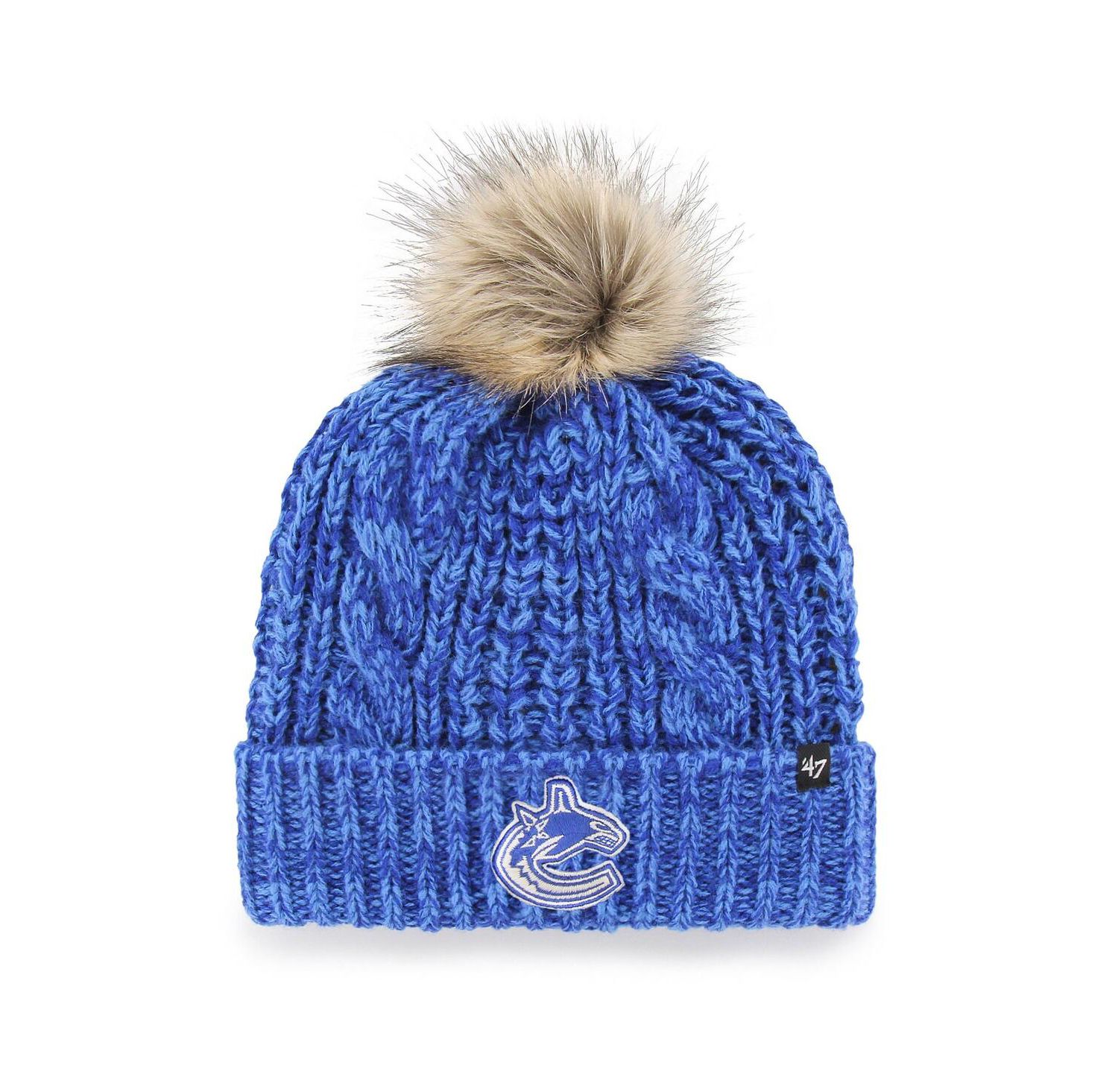 Women's Blue Vancouver Canucks Logo Meeko Cuffed Knit Hat with Pom