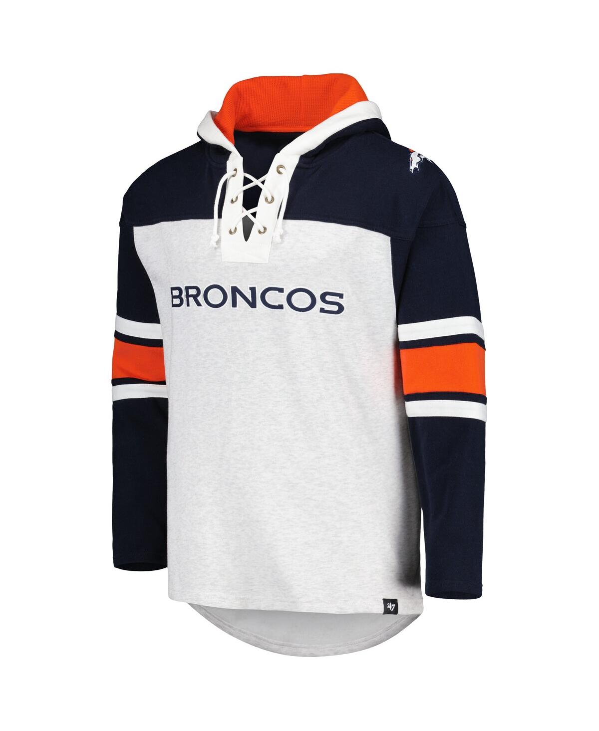 Men's '47 Brand Denver BroncosGridiron Lace-Up Pullover Hoodie - Heather Gray