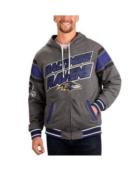 Мужские худи G-III Sports by Carl Banks Purple, Gray Baltimore Ravens Extreme Full Back Reversible Full-Zip Jacket