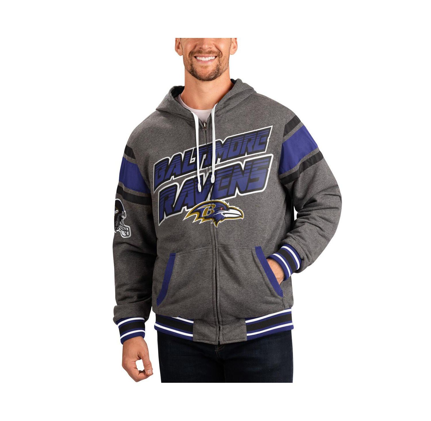 Men's Purple, Gray Baltimore Ravens Extreme Full Back Reversible Hoodie Full-Zip Jacket