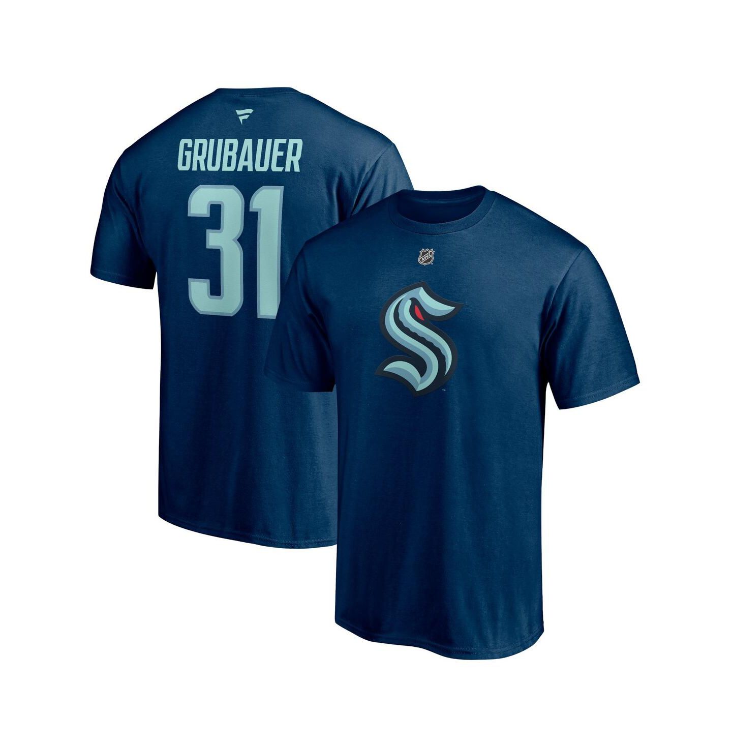 Мужская футболка Fanatics Philipp Grubauer Deep Sea Blue Seattle Kraken Authentic Stack Name and Number — фото 1