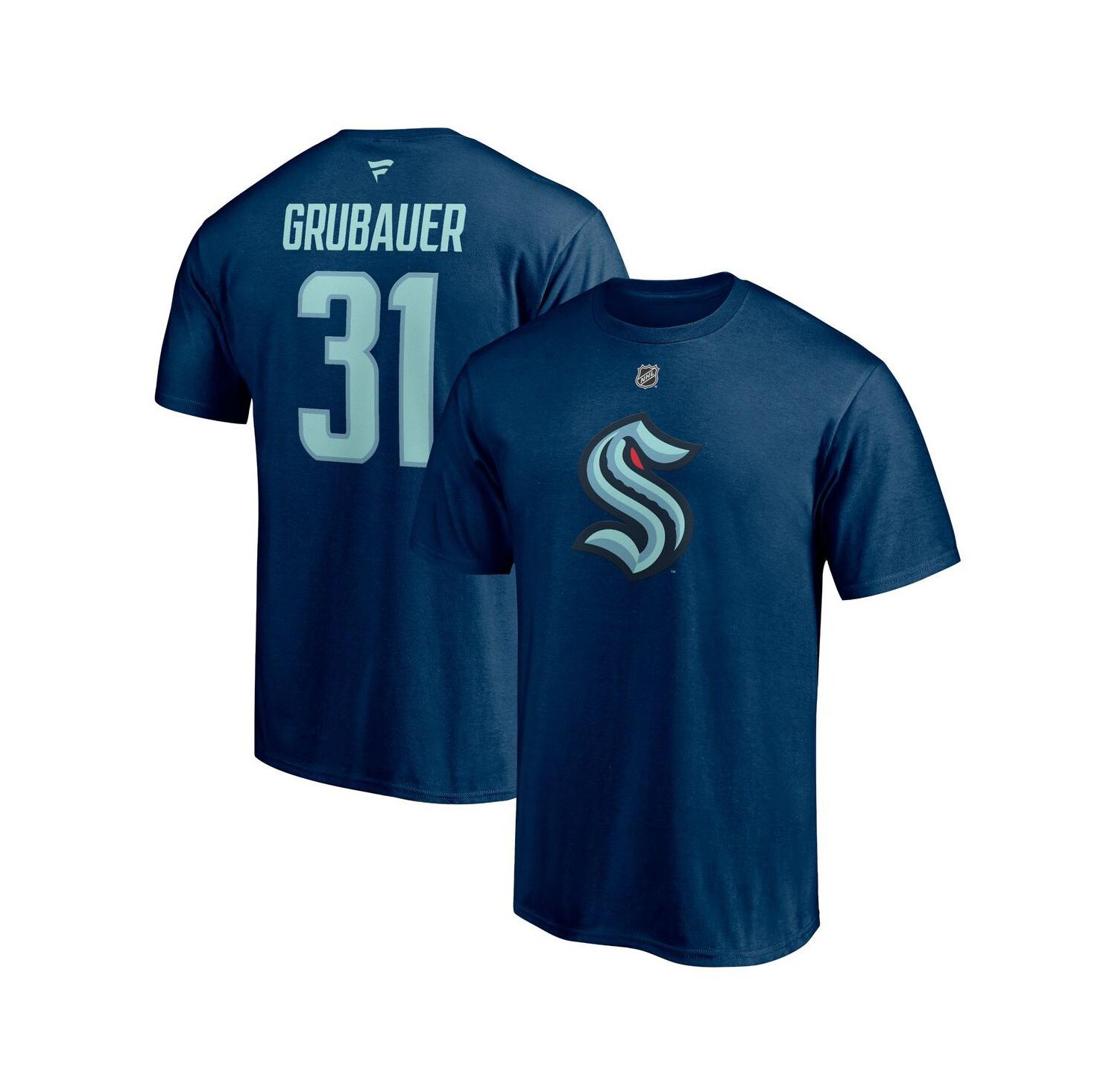 Men's Philipp Grubauer Deep Sea Blue Seattle Kraken Authentic Stack Name and Number T-shirt